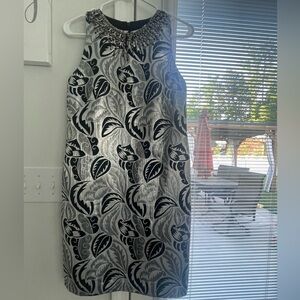 Maggy London Asymmetrical Black and Silver Cocktail Dress